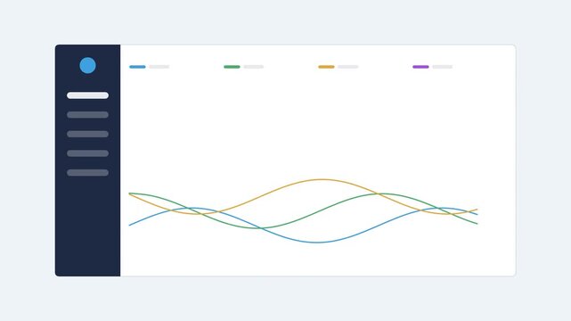 analytics dashboard with a dark sidebar and multiple line charts, multicolor color scheme
