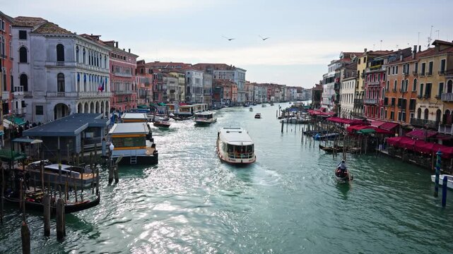 Venice Italy Canal Boat Passing Historic Waterfront Buildings