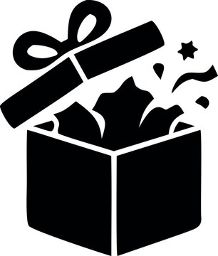 Open gift box icon with surprise confetti for celebration and festive design