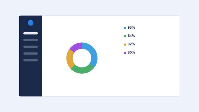 analytics dashboard with a dark sidebar, a donut chart and stat rows, blue color scheme