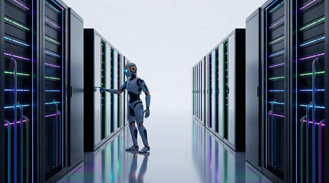 Robot operating server racks in a modern data center facility