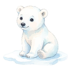 Watercolor Cute Polar Bear Cub, Hand Painted Wildlife Illustration for World Animal Day Isolated on White Background  © tripsy