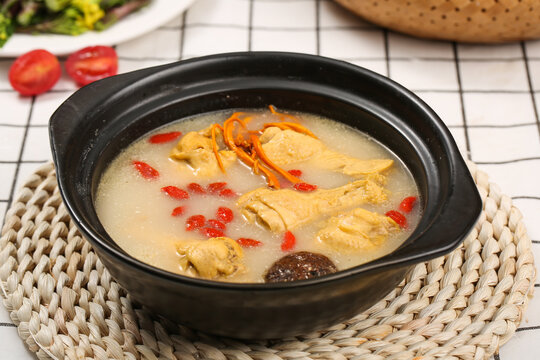 Chinese Chicken Soup with Goji Berries and Mushrooms - Traditional Asian Herbal Broth