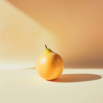 Fresh golden yellow pear with stem and natural light