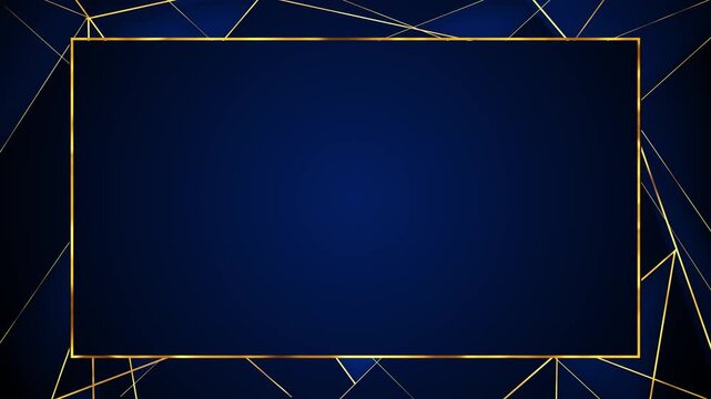 Blue gold geometric frame background clean center space, thin metallic border, and diagonal line accents. corporate , luxury titles, award slides, business promos, event intros, motion templates.