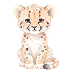 Watercolor Cute Cheetah Cub, Hand Painted Wildlife Illustration for World Animal Day Isolated on White Background  © tripsy