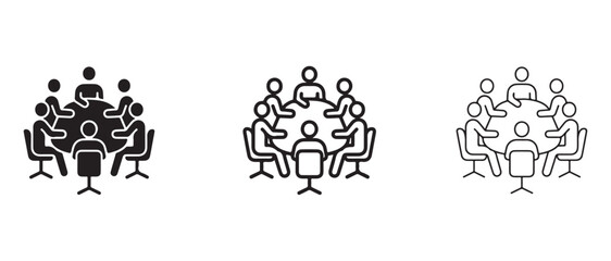 Fototapeta premium meeting illustration styles showing people discussing around a table with chairs isolated on transparent background