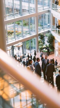 Professionals collaborate through conversations, workshops, and conference meetings focused on innovation, communication, and business development.