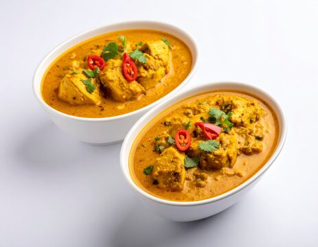 Traditional South Indian parotta served with aromatic chicken curry in a white bowl