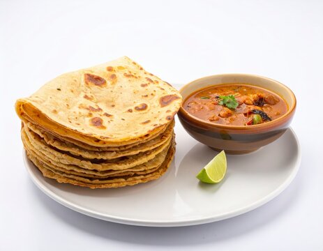 Traditional South Indian parotta served with spicy chicken gravy in a white ceramic bowl