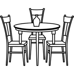 Fototapeta premium Dining table set with three chairs and a vase