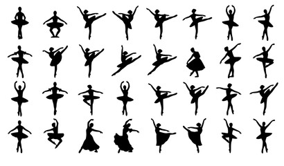 Black Dancing Ballerina Silhouette Vector Set with Elegant Ballet Dancer Collection Isolated on White Background © Asma