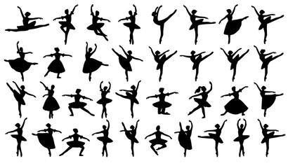 Elegant Black Ballerina Silhouette Vector Collection with Ballet Dance Logo Illustrations © Asma