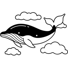 Obraz premium Cute cartoon whale flying in the sky with fluffy clouds