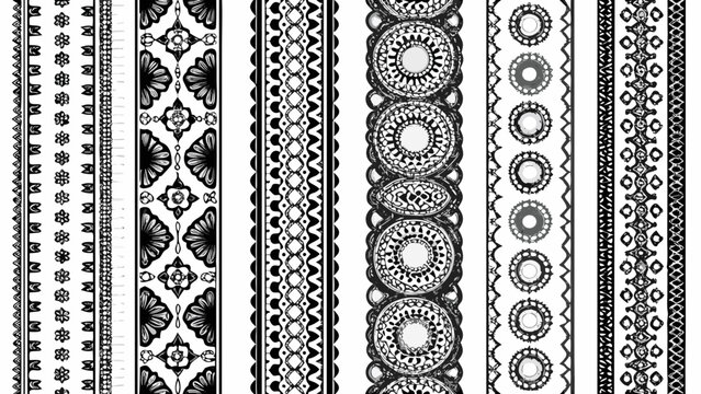 Tribal border patterns a collection of vertical strip designs in a black and white vector illustration abstract