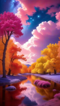Brightly colored trees under a beautiful sky