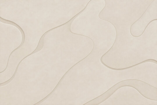 Minimalist beige paper texture with embossed wavy lines, elegant neutral background with organic fluid shapes, sophisticated 3D paper cut aesthetic