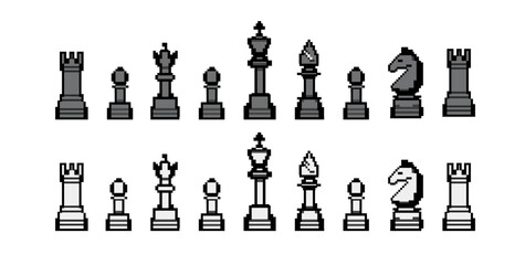 8-Bit Pixel Art Chess Piece Set – Retro Game Vector Icon Collection © Animaflora PicsStock