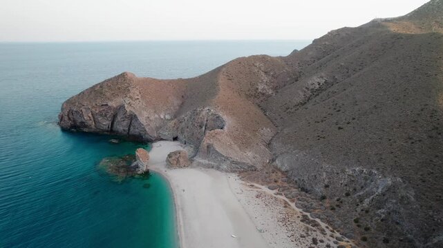 Aerial view flying over playa de los muertos beach almer&iacute;a