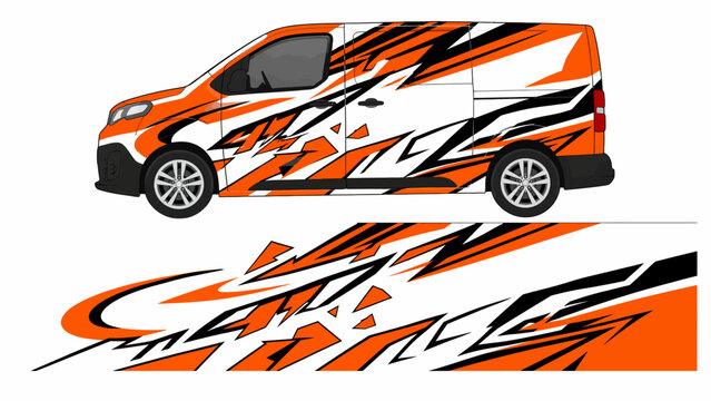 Sharp orange geometric shard van decal design