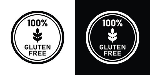Obraz premium Round 100 percent gluten free certification seal vector graphic, ideal for celiac disease awareness signage, clean eating diet guarantee emblems, and organic grocer packaging.