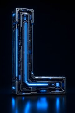 Futuristic Mechanical Letter L With Glowing Blue Neon