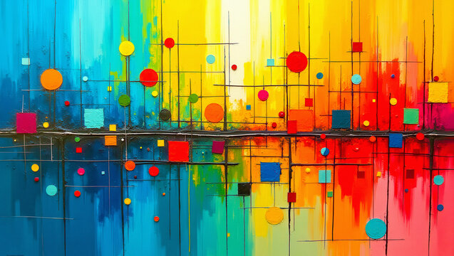 Horizontal abstract squares and circles
