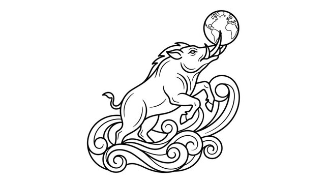 Varaha lifting the globe in sacred hindu cosmology vector design