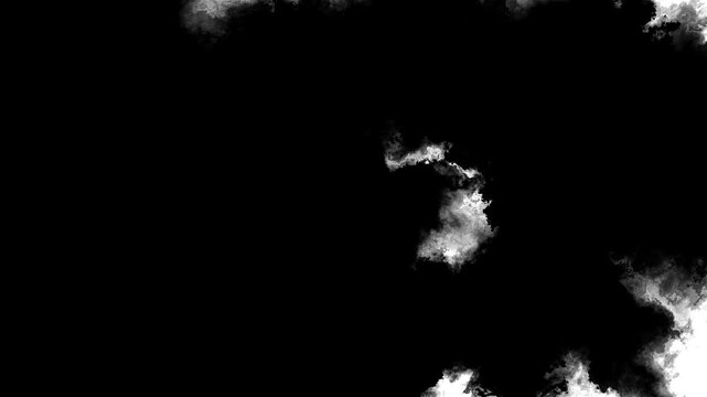 Black white smoke edge background cloudy ink textures space text or logo placement. cinematic videos, mystery intros, Halloween promos, dramatic titles, atmospheric transitions, moody motion overlays.