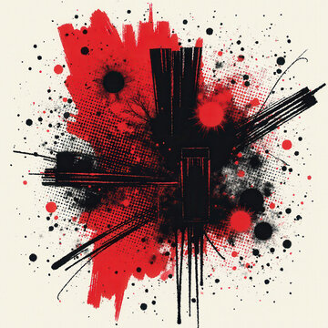 Red and black on white