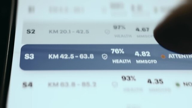 Pipeline Segment Health List Showing Attention Status on Segment S3