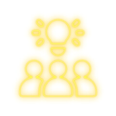 Yellow neon collaborative lightbulb and group icon on transparent background for profiles, teams, and social apps