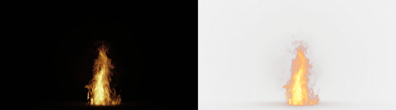 Fire burning on a transparent background during an online visual presentation or animation