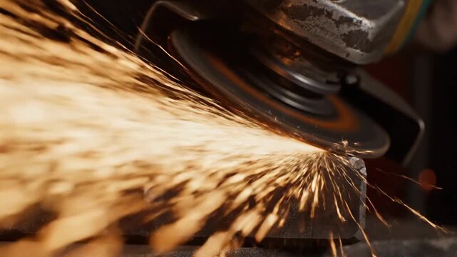 Grinding metal in a workshop in the city during the day