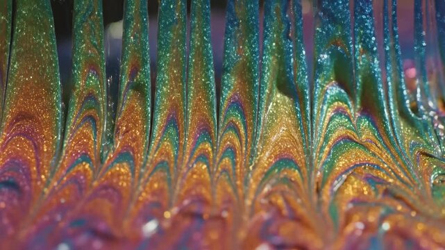 Colorful liquid art flowing on surface with sparkling details