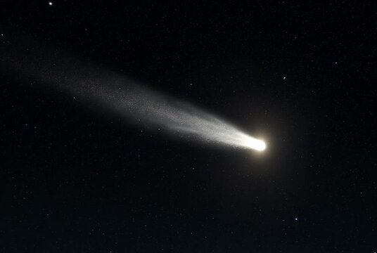 Celestial Wanderer: A brilliant comet streaks across the star-studded blackness of space, its luminous tail a celestial brushstroke against the cosmic canvas.