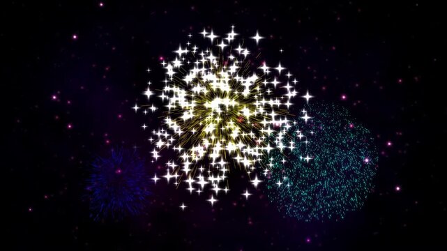 Fireworks exploding in dark night sky composite footage of colorful pyrotechnic display video explosion pyrotechnics