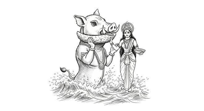 Varaha avatar saving the earth in hindu cosmology vector