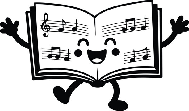 Happy Kawaii cartoon open music book with notes. Cute kawaii mascot character矢量图 for logo and kids design