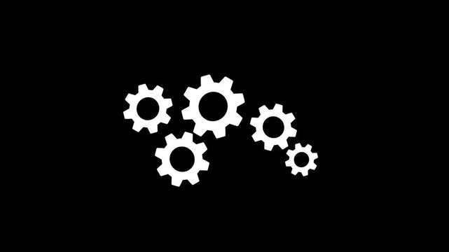 White gear icons animation background clean mechanical shapes, floating spacing, industrial technology engineering intros, automation explainers, software settings, machinery promos, workflow overlays