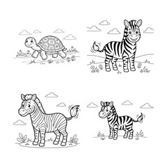 Fototapeta premium Zebra and turtle color page engaging animal coloring activity for kids and toddlers