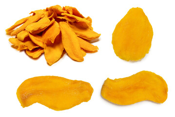 Naklejka premium Dry tasty mango slices isolated on a white background.