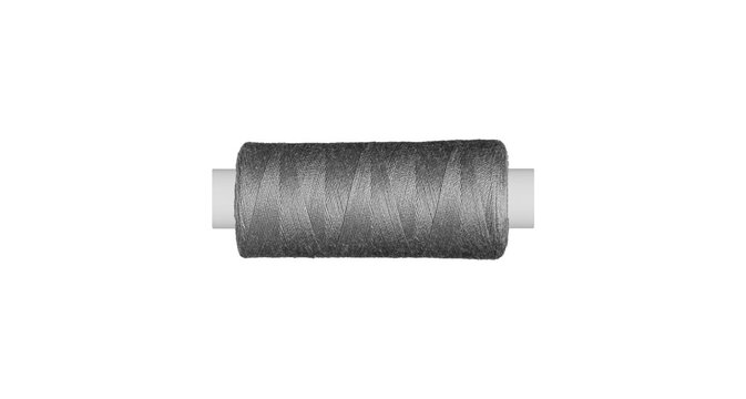 grey spool of sewing thread isolated on white background close up