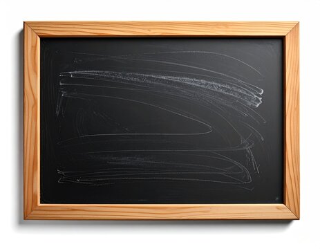 A dark, empty blackboard with faint chalk smudges in a wooden frame