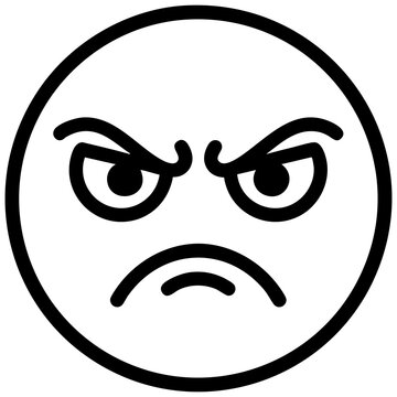 Angry Emoji Face Icon With Furrowed Brows And Circular Border Isolated on a Transparent or White Background