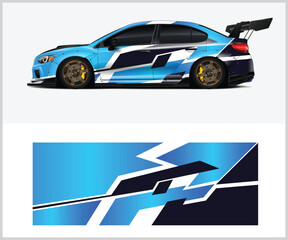 Fototapeta premium Sleek Blue Racing Car Wrap Design