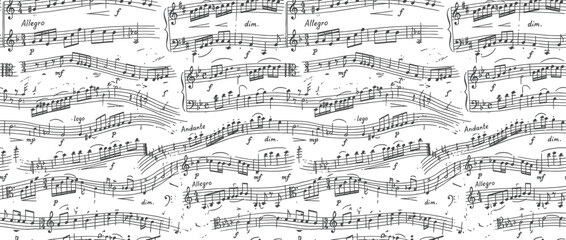 Handwritten musical score notes pattern seamless background © lobes