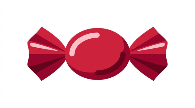 Bright red candy with shiny surface and twisted wrappers on white background suitable for sweet treat and confectionery themes