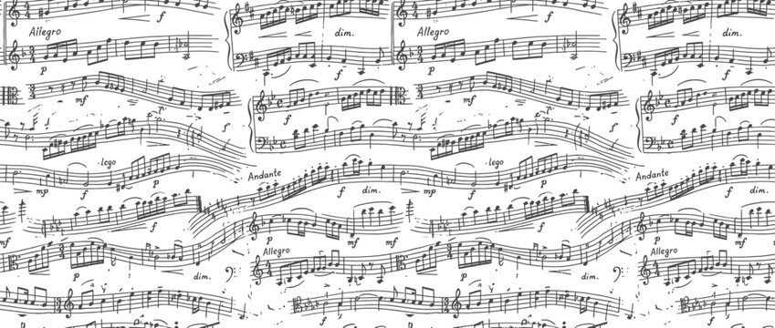 Handwritten musical score notes pattern seamless background