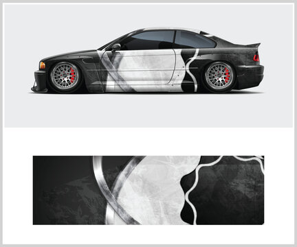Stylish Black and White Racing Car Wrap Design